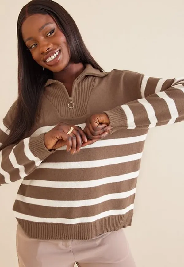 Vila Visuza Zipper L/S Stripe Knit Top/L Stickade tröjor