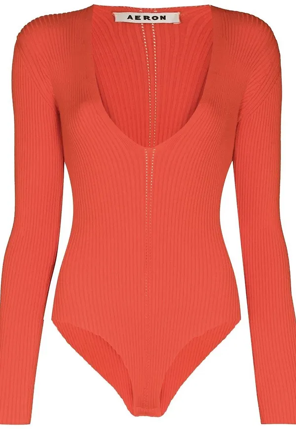 AERON Falaise v-ringad ribbstickad body - Röd