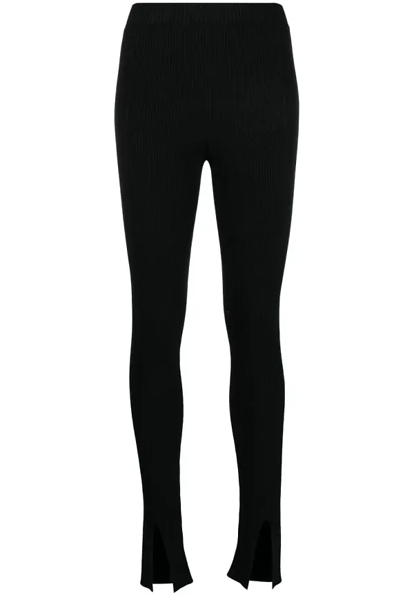AERON ribbade leggings med slits - Svart
