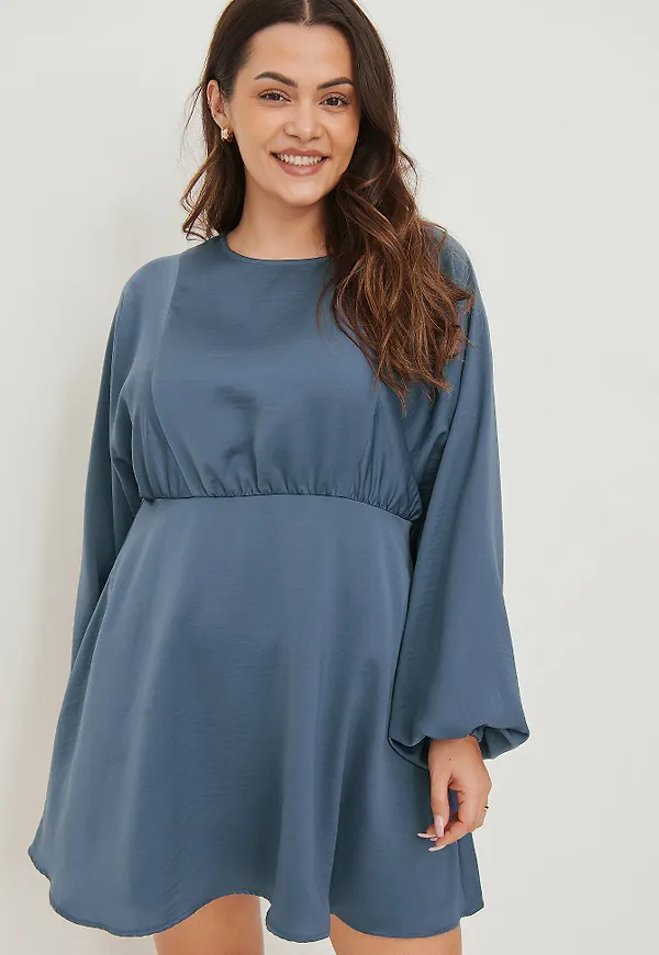 NA-KD Boho Recycled klänning med ballongärm - Blue