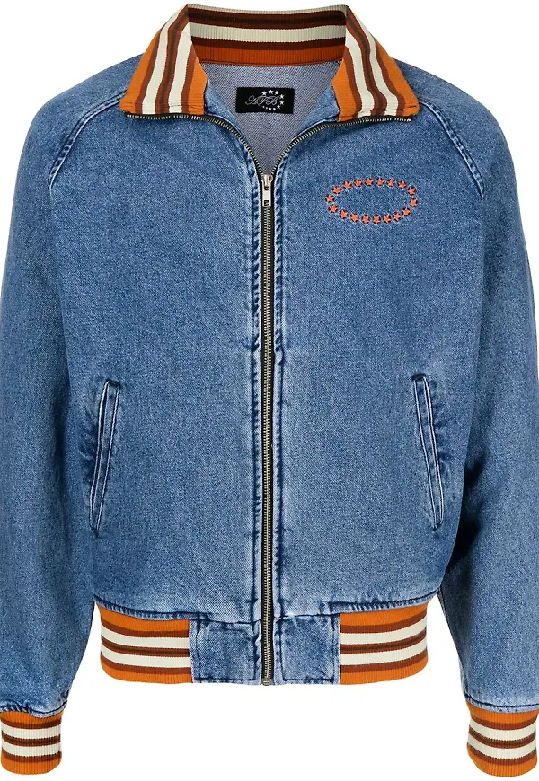 AFB jeansjacka med ribbad krage - Blå