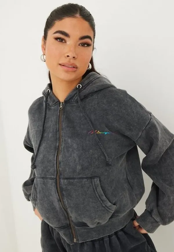 Missguided Acid Wash Rainbow Foil MG Hoodie Hoodies