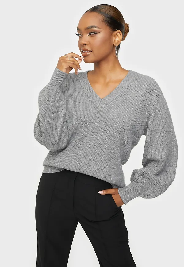 Object Collectors Item - Stickade tröjor - Medium Grey Melange - Objmalena L/S Knit Pullover Noos - Tröjor - Knitted sweaters