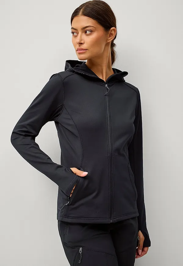 Áhkká - Huvtröja Power Fleece FZ Hoodie - Svart