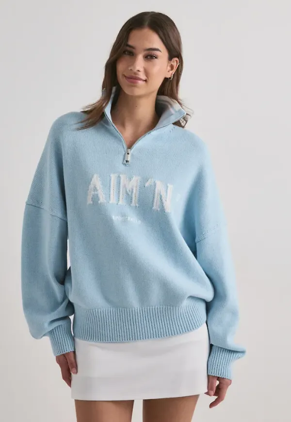 Aim'n - Blå - College Knitted Half Zip