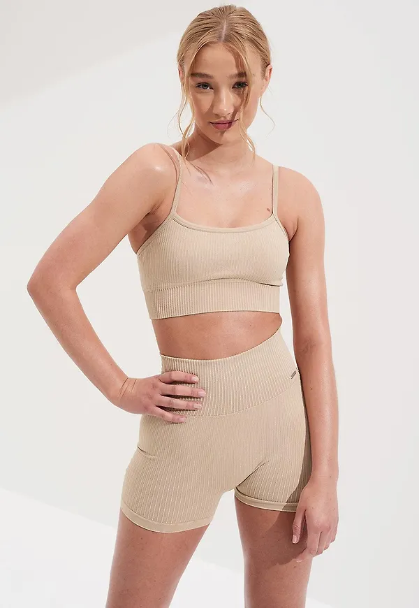 Aim'n Sand Washed Ribbed Seamless Strap Bra, Sport BH i storlek XL och färg Gul