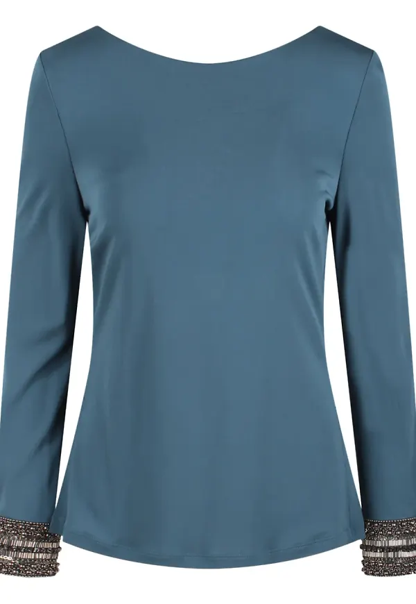 Alberta Ferretti blus med broderade ärmslut - Blå