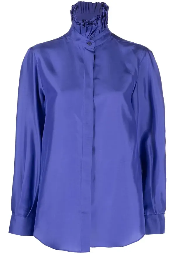 Alberta Ferretti t-shirt med volangkrage - Blå