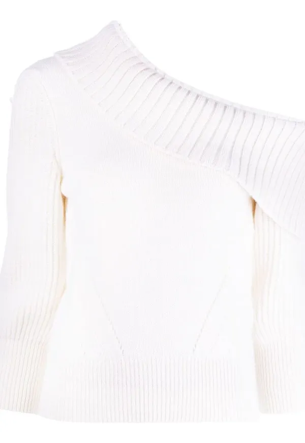 Alexander McQueen asymmetrisk baraxlad tröja - Vit