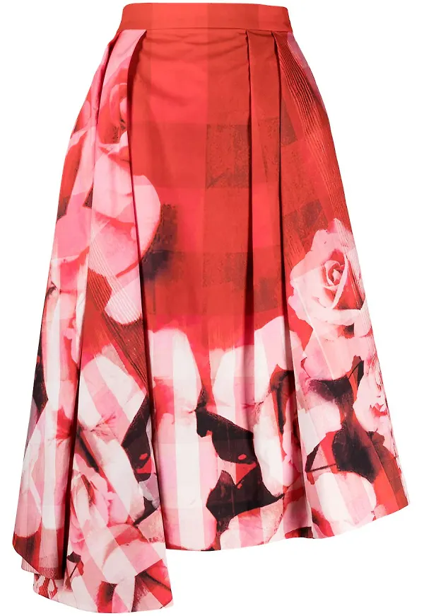 Alexander McQueen asymmetrisk blommig kjol - Röd