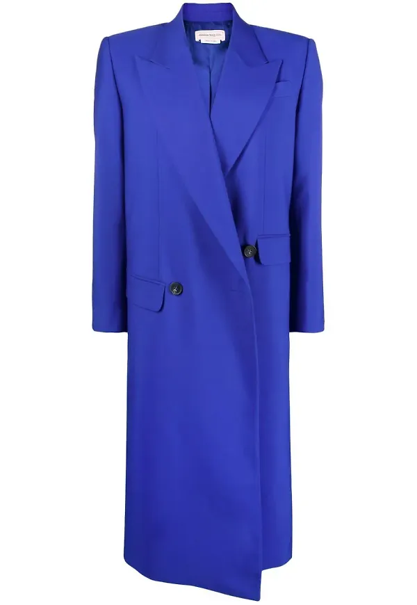 Alexander McQueen asymmetrisk dubbelknäppt kappa - Blå