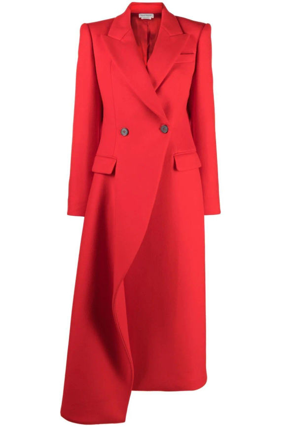 Alexander McQueen asymmetrisk dubbelknäppt kappa - Röd