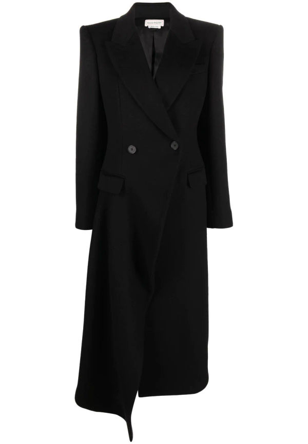 Alexander McQueen asymmetrisk dubbelknäppt kappa - Svart