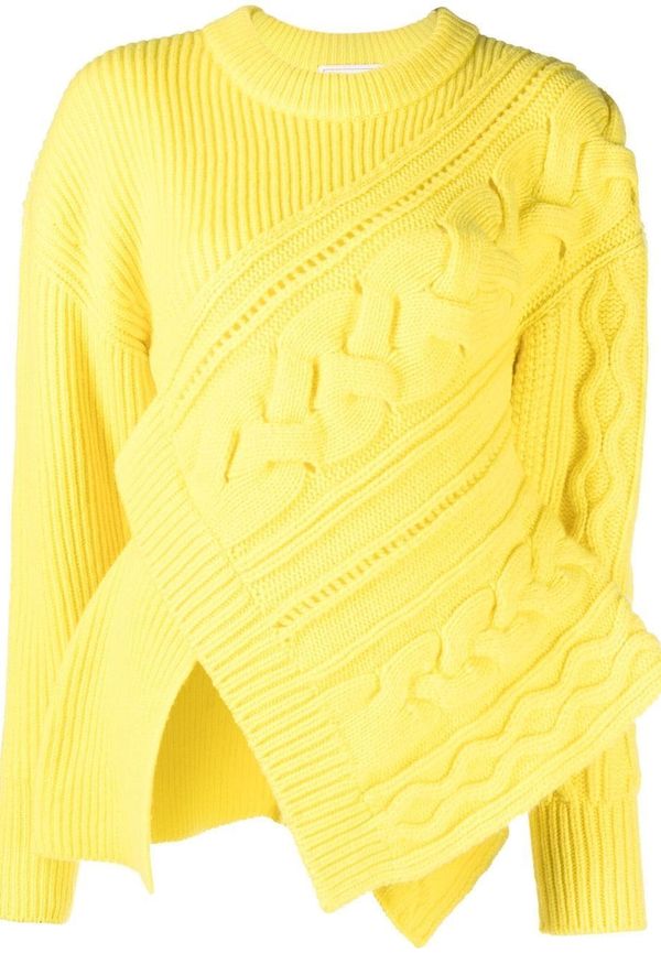 Alexander McQueen asymmetrisk kabelstickad tröja - Gul