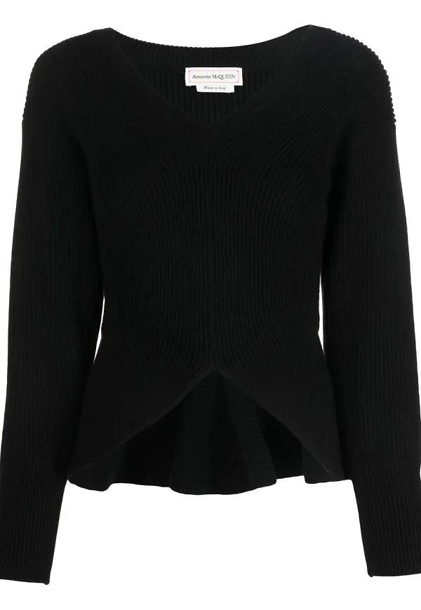 Alexander McQueen asymmetrisk ribbad tröja - Svart