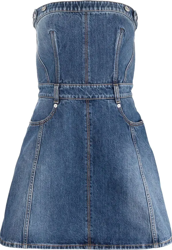 Alexander McQueen axelbandslös jeansklänning - Blå