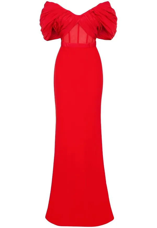Alexander McQueen baraxlad draperad aftonklänning - Röd