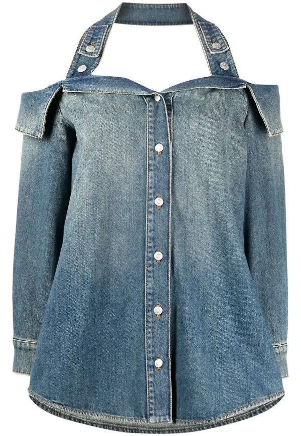 Alexander McQueen baraxlad jeansskjorta med halterneck - Blå