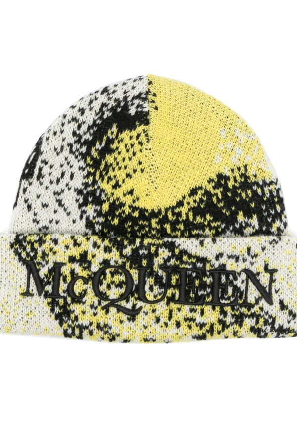 Alexander McQueen batikmönstrad stickad mössa - Gul