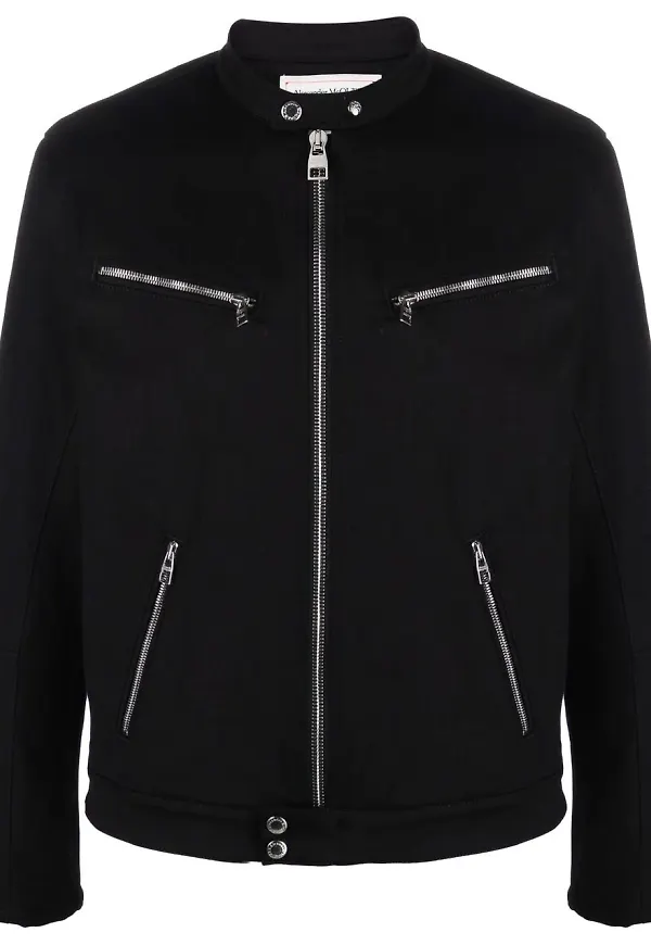 Alexander McQueen bikerjacka med kinakrage - Svart