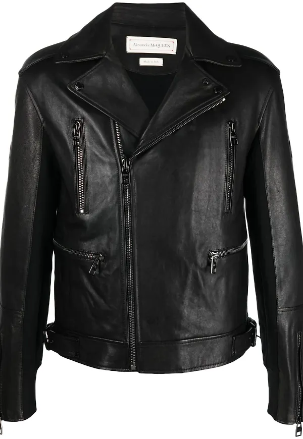 Alexander McQueen bikerjacka med läderkant - Svart