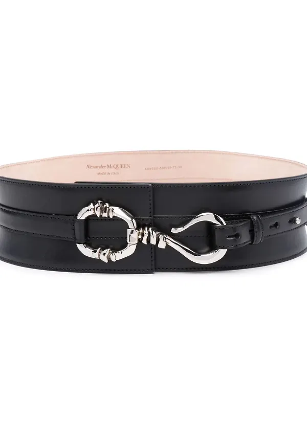 Alexander McQueen brett läderbälte - Svart
