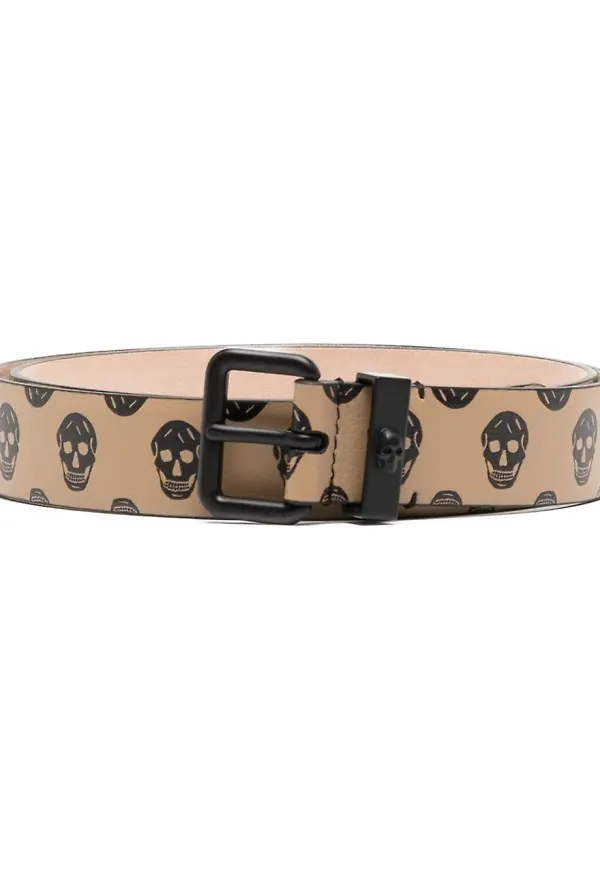 Alexander McQueen bälte med dödskalle - Brun