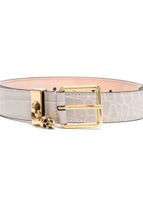 Alexander McQueen bälte med krokodileffekt - Neutral