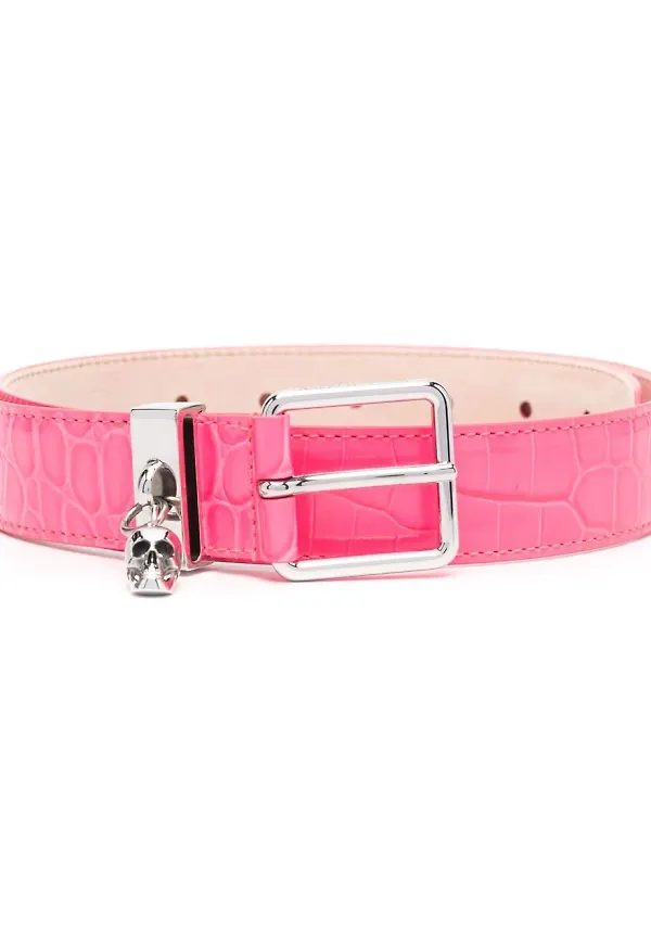 Alexander McQueen bälte med krokodileffekt - Rosa