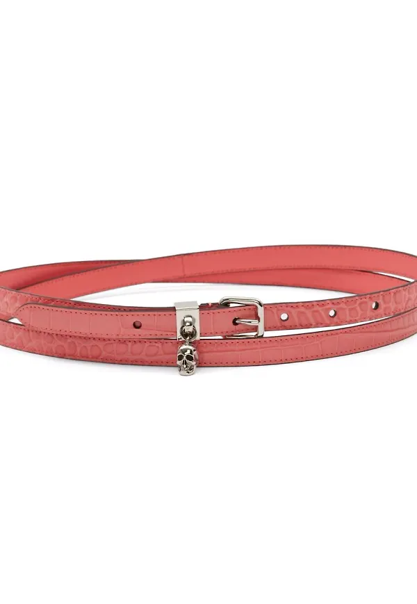Alexander McQueen bälte med krokodileffekt - Rosa