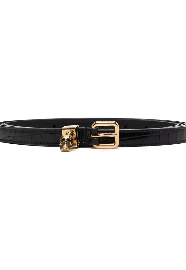Alexander McQueen bälte med krokodileffekt - Svart