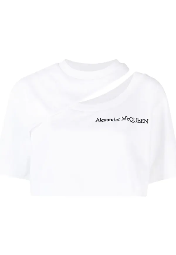 Alexander McQueen croppad t-shirt med utsnitt - Vit
