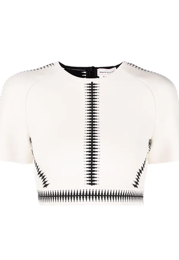 Alexander McQueen croptop med kontrastkant - Vit
