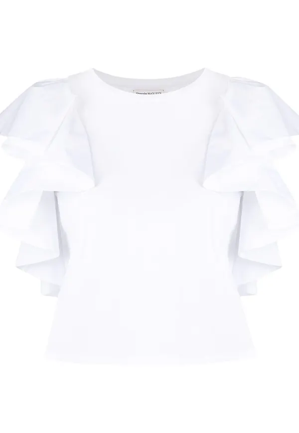 Alexander McQueen croptop med volangärm - Vit