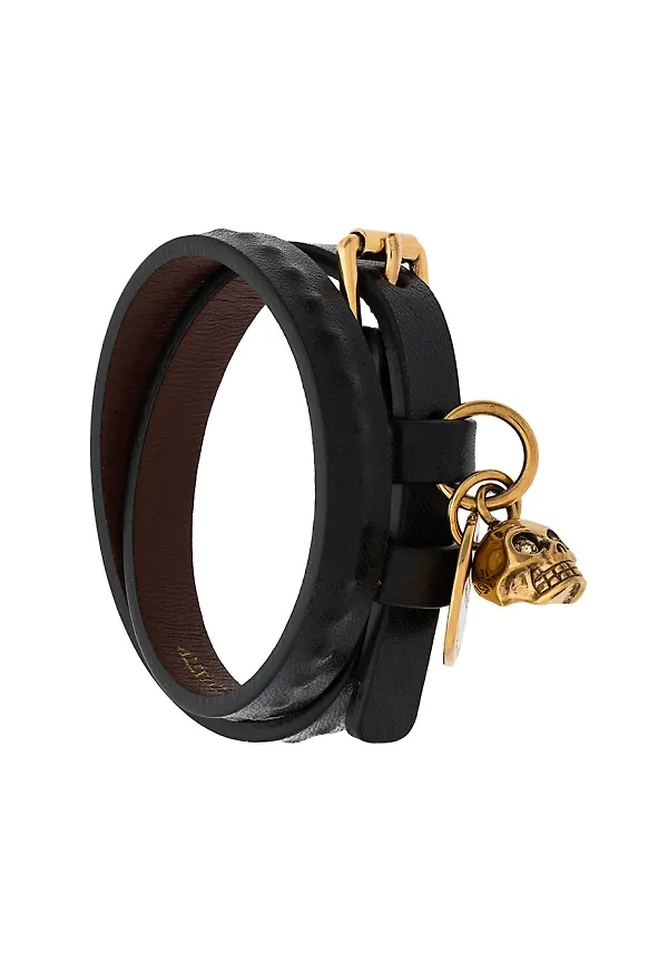 Alexander McQueen double wrap skull bracelet - Svart