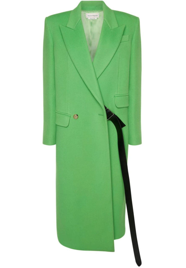 Alexander McQueen dubbelknäppt kappa i ull - Grön