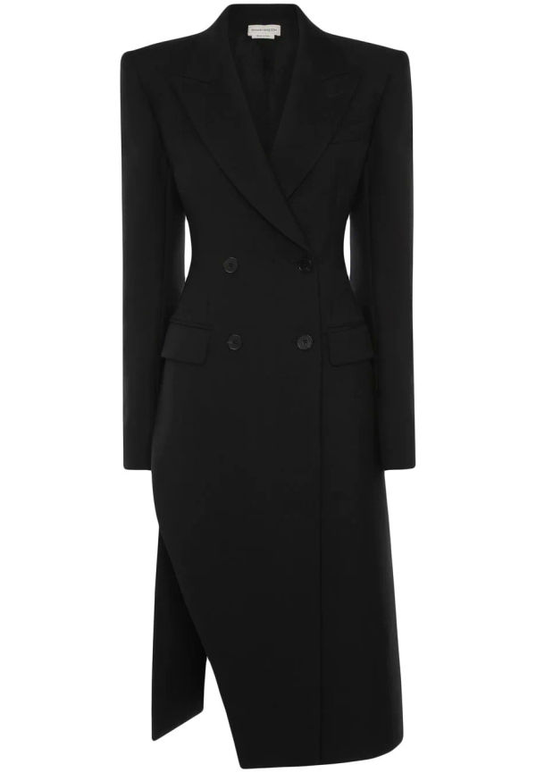 Alexander McQueen dubbelknäppt kappa med slits - Svart