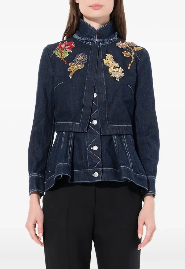 Alexander McQueen Embroidered Denim Peplum jacket - Blå