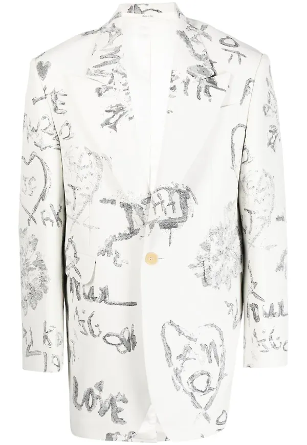 Alexander McQueen enkelknäppt blazer med tryck - Vit