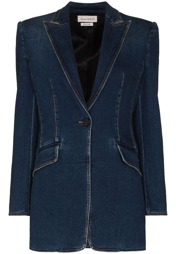 Alexander McQueen enkelknäppt jeansblazer - Blå