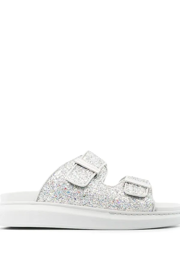 Alexander McQueen grova platåsandaler med dubbla remmar - Silverfärgad