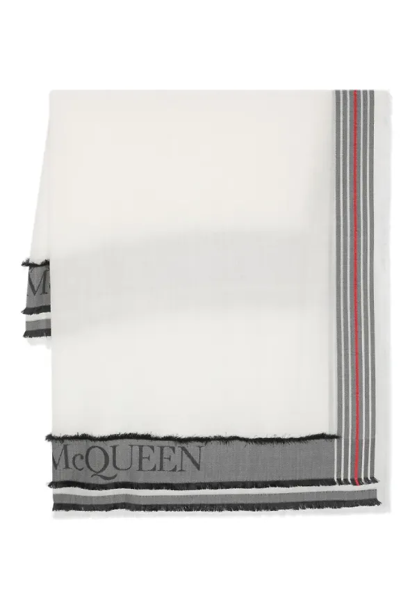 Alexander McQueen intarsiastickad halsduk med fransar - Vit