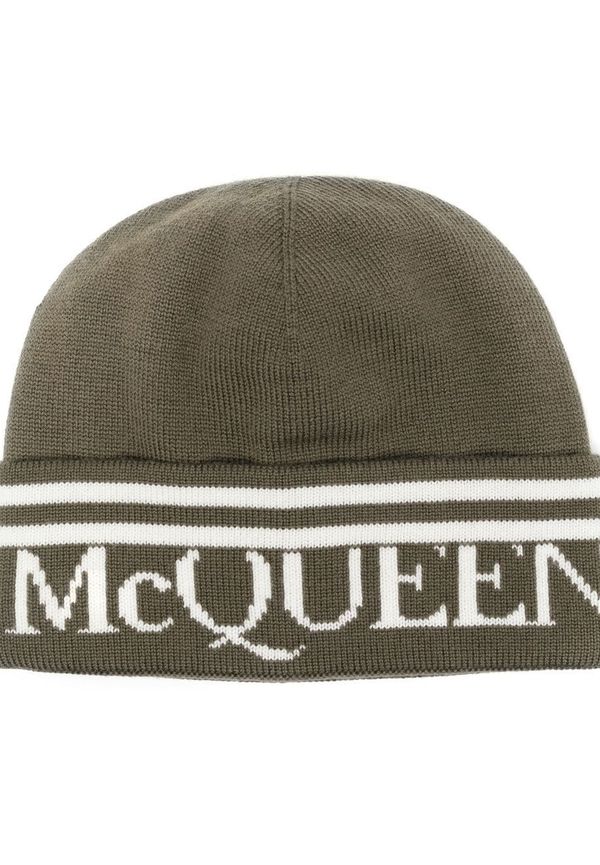 Alexander McQueen intarsiastickad mössa med logotyp - Grön