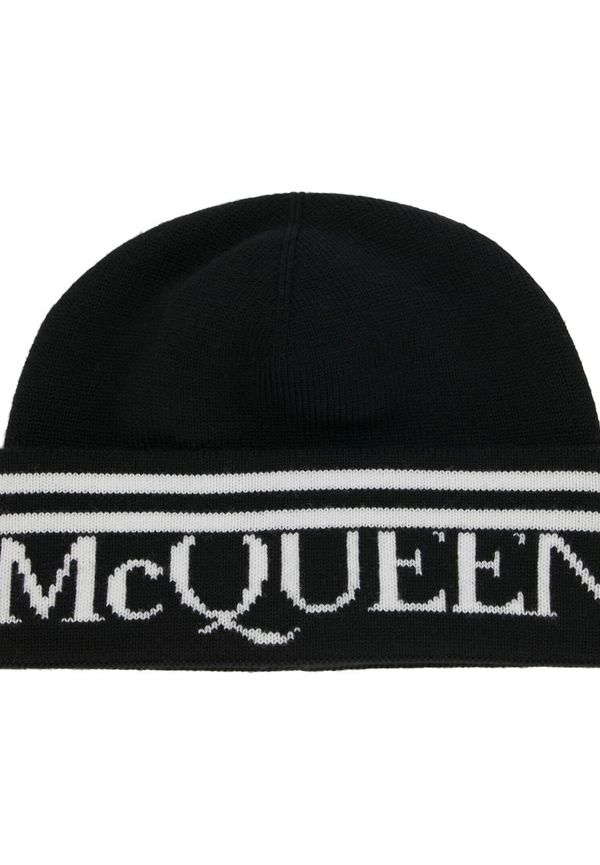 Alexander McQueen intarsiastickad mössa med logotyp - Svart