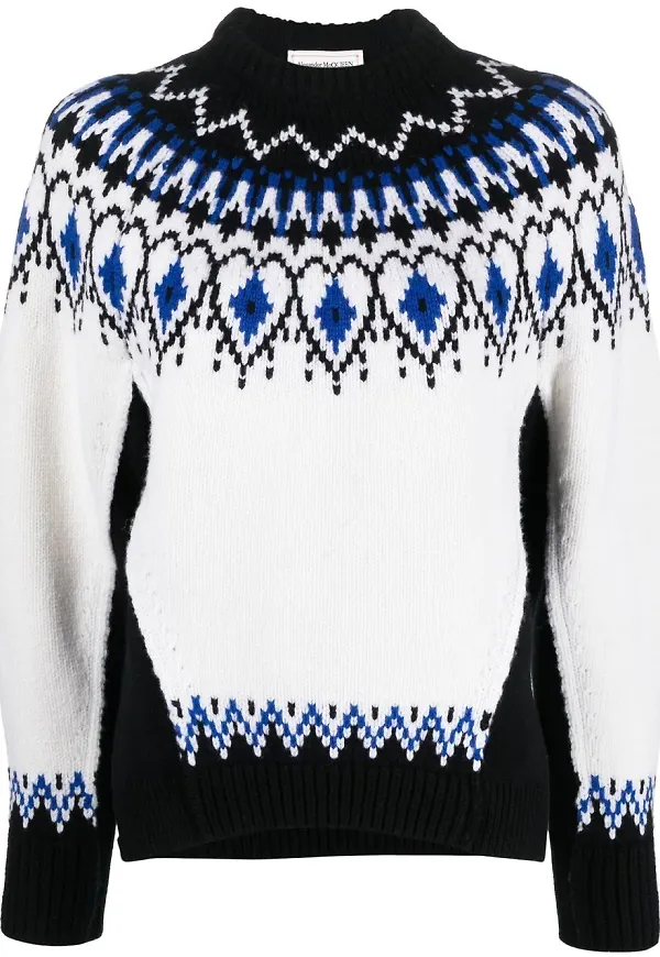 Alexander McQueen intarsiastickad ulltröja - Vit