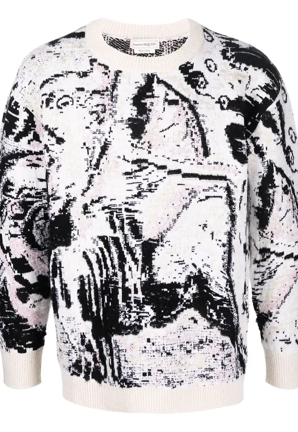 Alexander McQueen jacquardtröja i ullblandning - Svart
