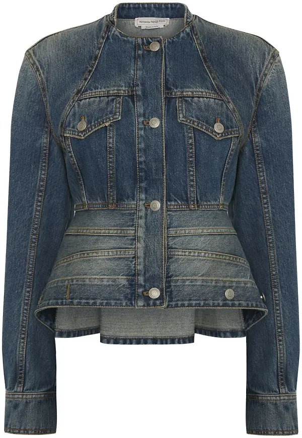 Alexander McQueen jeansjacka med peplumfåll - Blå