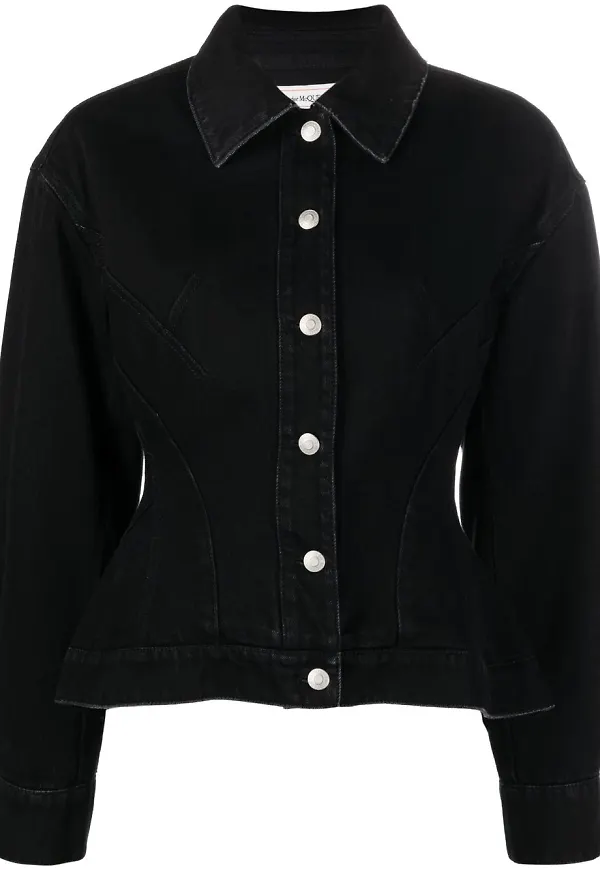 Alexander McQueen jeansjacka med peplumfåll - Svart