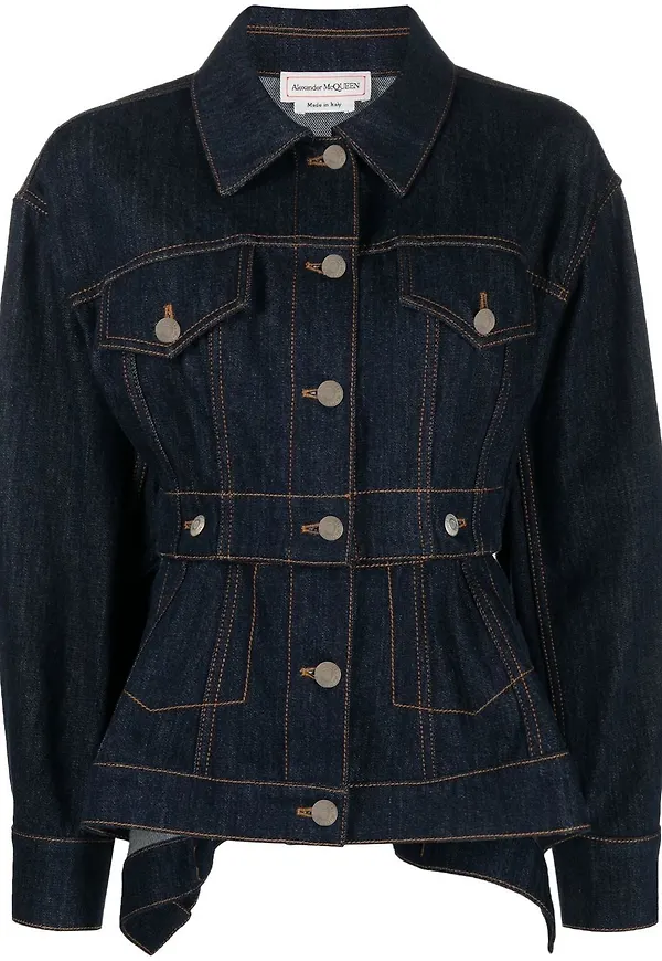 Alexander McQueen jeansjacka med peplumknappar - Blå