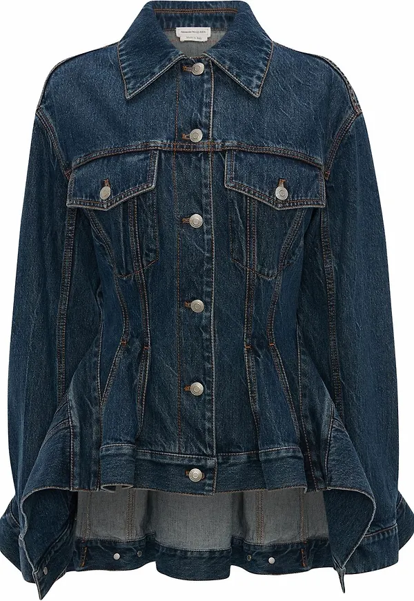 Alexander McQueen jeansjacka med peplummidja - Blå
